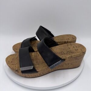 Vionic Pepper Women's Size 10 Black Leather Comfort Wedge Sandals